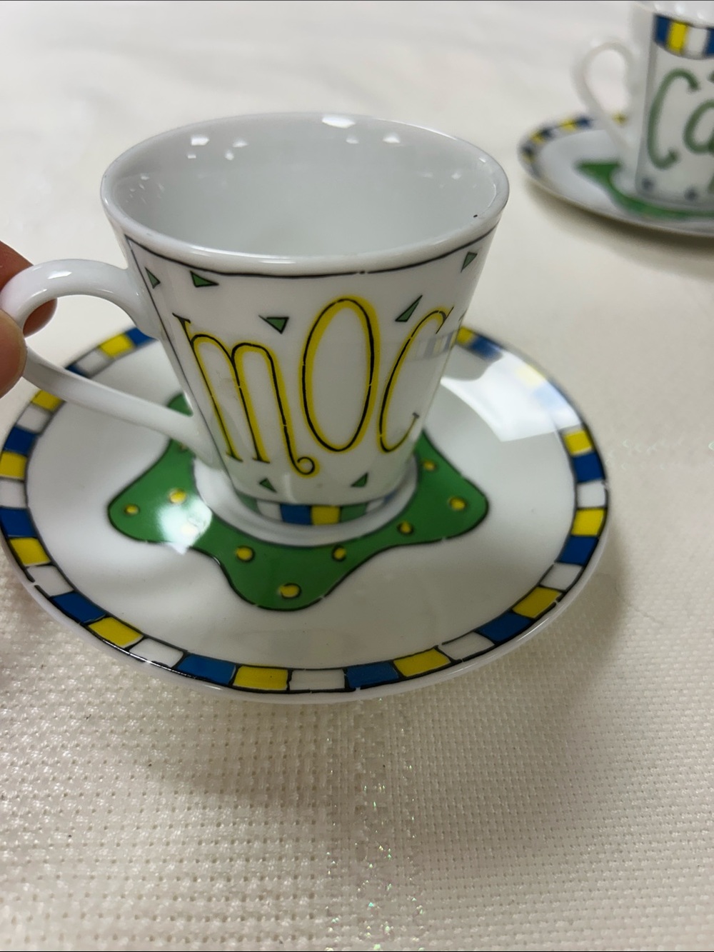 Colorful Espresso Cup and Saucer Set of 4 - Red, Blue, Yellow, Green Accents image 2